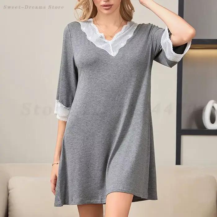 Vêtements de nuit pour femmes Sexy dentelle col en v chemise