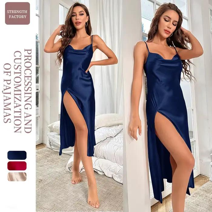 Vêtements de maison robe Sexy dormir femmes nuisette mince soie Satin