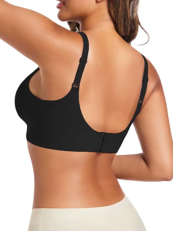 Soutien-gorge push up noir décontracté pour femmes, polyester, viscose, elastane, rembourré, sans fil, fermeture au dos, pour toutes occasions, confort et féminité