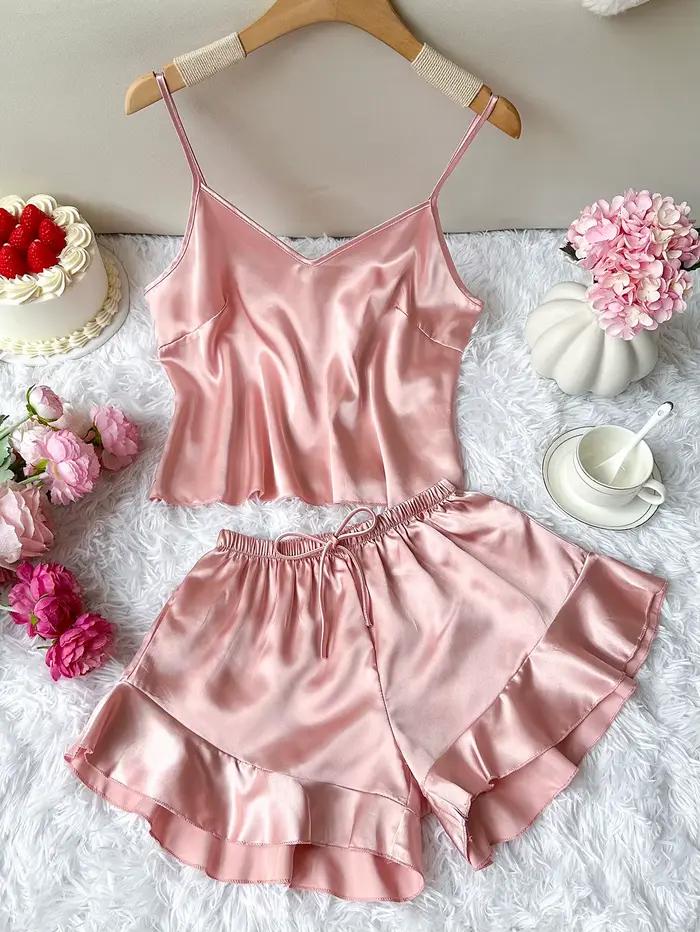 Nouveau Satin femmes pyjama ensemble décontracté ample et mince