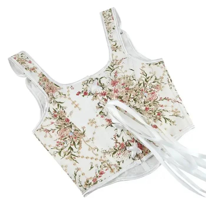 Vintage femmes surbuste Corset avec bretelles Sexy à lacets imprimé fleuri Push Up haut bustier fête Clubwear corsage Corselet Feminino
