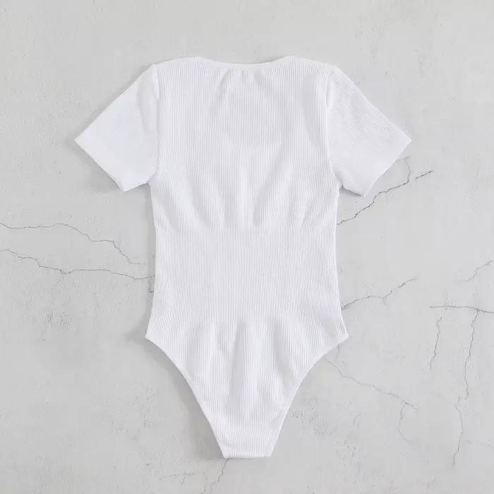 BornToGirl Combinaison moulante sexy pour femme, noire et blanche, une pièce, unie, slim, à manches courtes, style Y2K