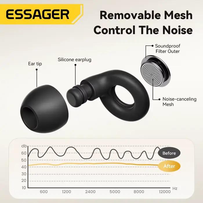 Essager Bouchons d'oreille en silicone Bouchons d'oreille réutilisables avec étui de rangement Bouchon d'oreille anti-bruit souple pour les concerts de sommeil Travail