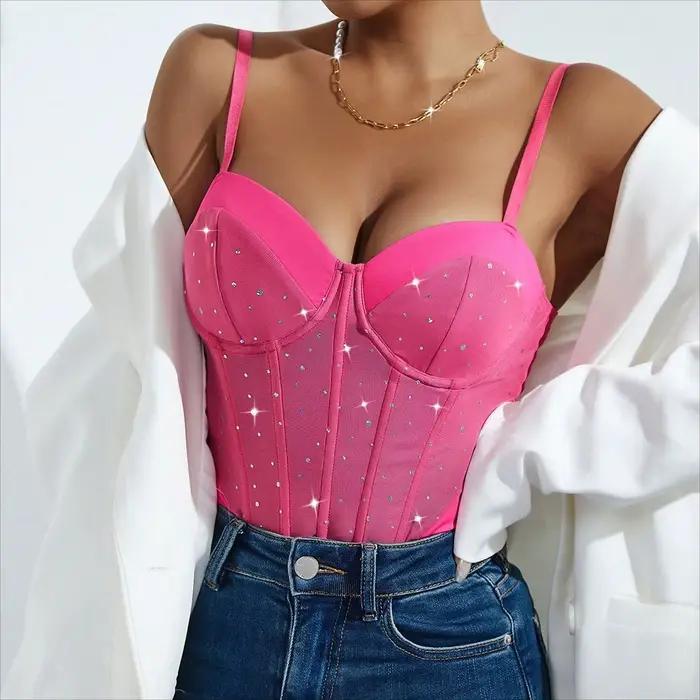 Body Sexy à paillettes et bretelles Spaghetti pour femmes