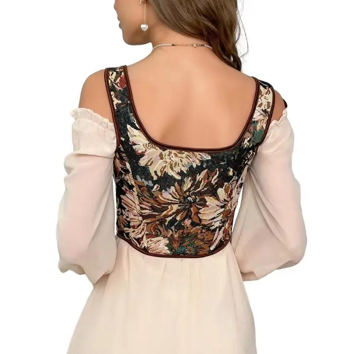 Bustier à lacets à motif de fleurs jacquard pour femmes