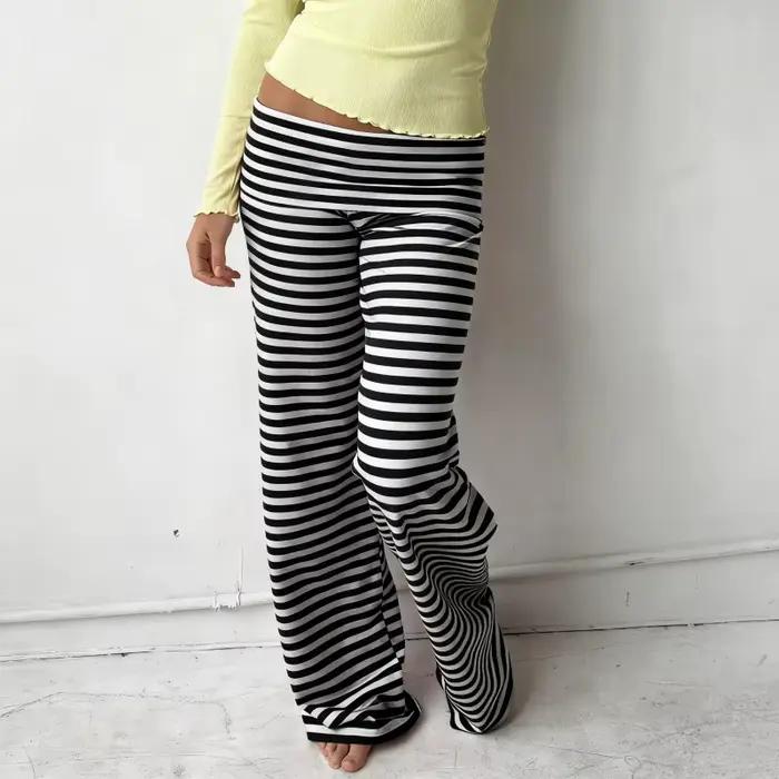 Pantalon de pyjama décontracté pour femme rayé taille basse