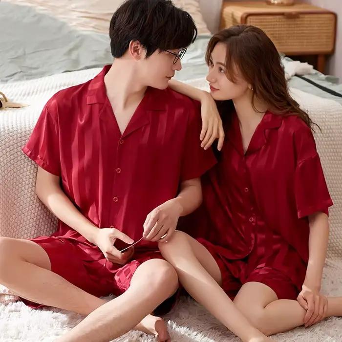 Pyjamas ensembles pour femmes hommes vêtements de nuit sexy soie