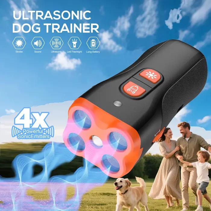 Dispositif anti-aboiement pour chien, 4x ultrasons anti-aboiement, modes d'entraînement, portée de 15 m, fini les aboiements intérieurs et extérieurs, correction du comportement