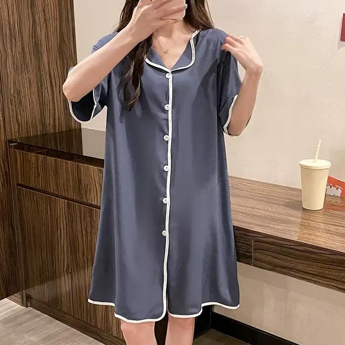 Chemise de nuit pour femmes grande taille en soie glacée, confortable, élégante et polyvalente pour les nuits d'été et les journées à la maison