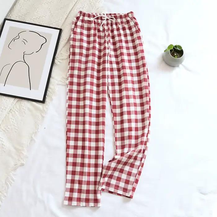 Pantalon de pyjama en coton à carreaux pour femmes et hommes