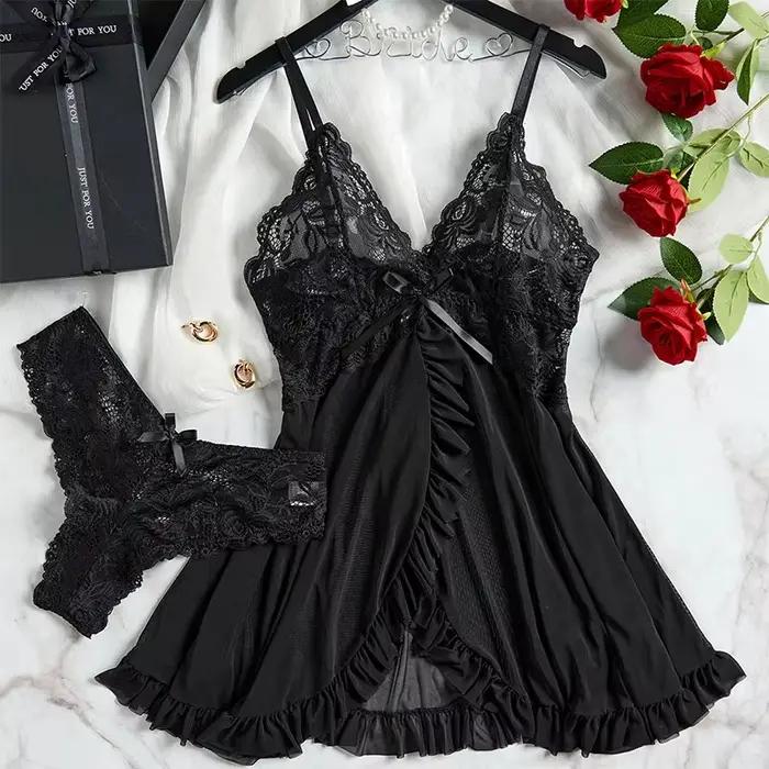 Transparent rouge Sexy Lingerie sous-vêtements pour femmes voir à travers les vêtements de nuit dentelle chemise