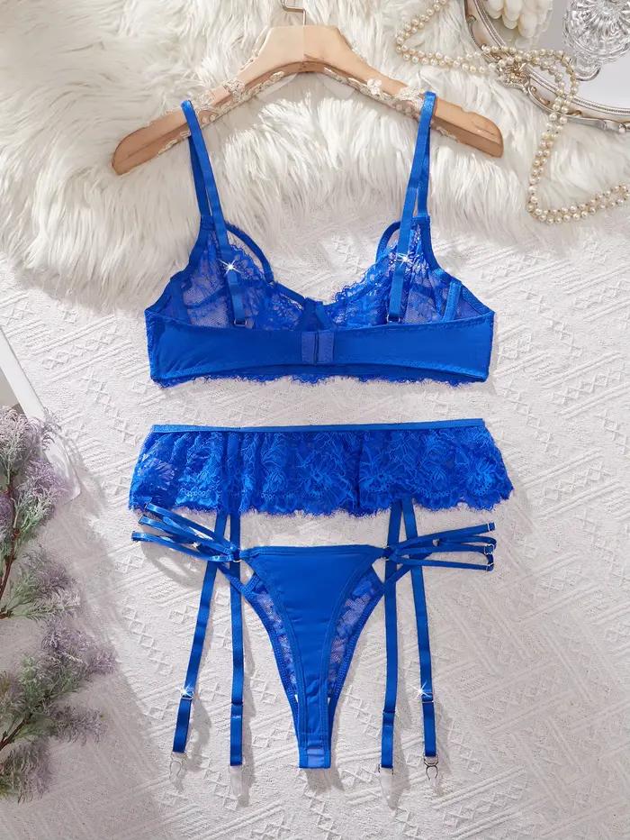 Ellolace – Ensemble de lingerie élégant pour femme, soutien-gorge séduisant, ceinture et string, 3 pièces, lien de commande exclusif France