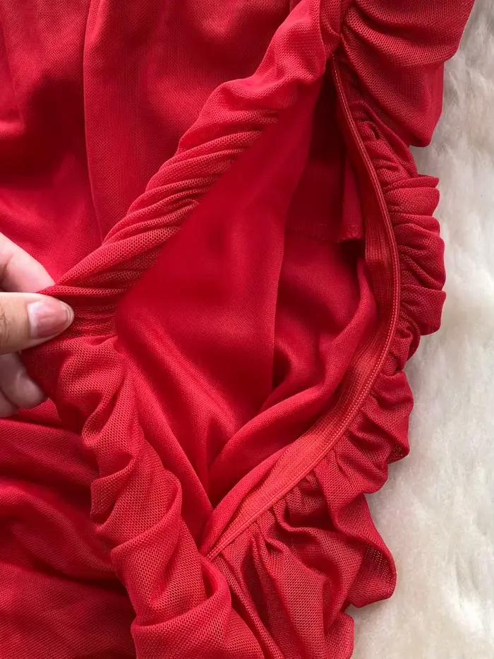 Foamlina robe de soirée Club femmes 2025 mode d'été solide col en V manches volantes taille haute plissée maille