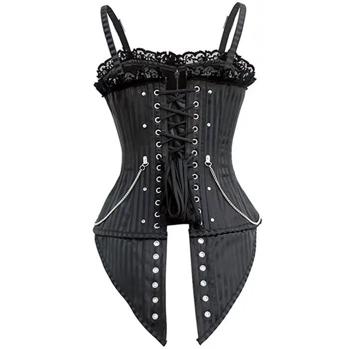 Femmes Sexy Corset bretelles Steampunk haut bustier rayure Vintage dentelle superposition