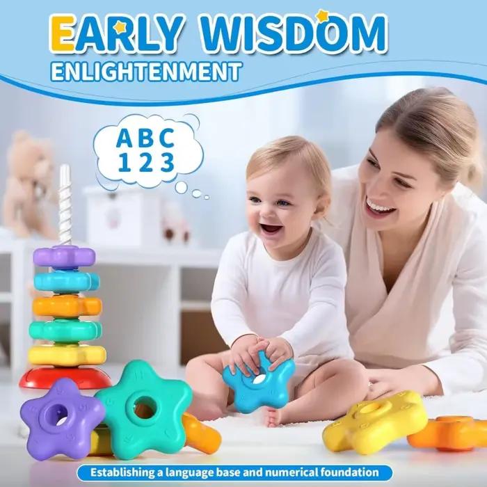 Tour arc-en-ciel rotative Montessori, jouet de puzzle à empiler pour bébé, développe les capacités motrices, jeu éducatif pour enfants, tour d'empilage sensoriel