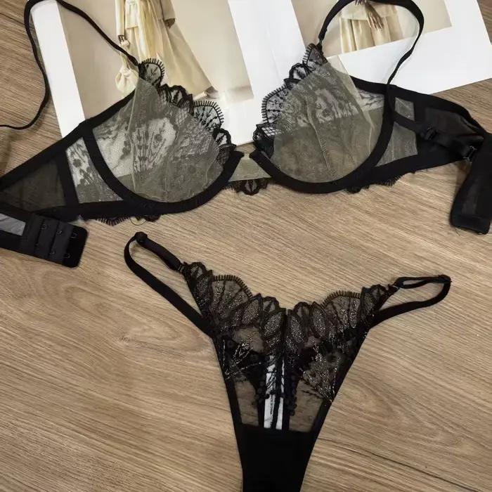 2026 Nouvelle lingerie transparente ultra-mince pour femmes sexy push up rassembler sous-vêtements broderie intimes dentelle filles soutien-gorge et culotte Se