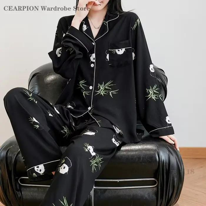 Printemps automne nouveau ensemble de pyjamas rétro imprimé vêtements de maison