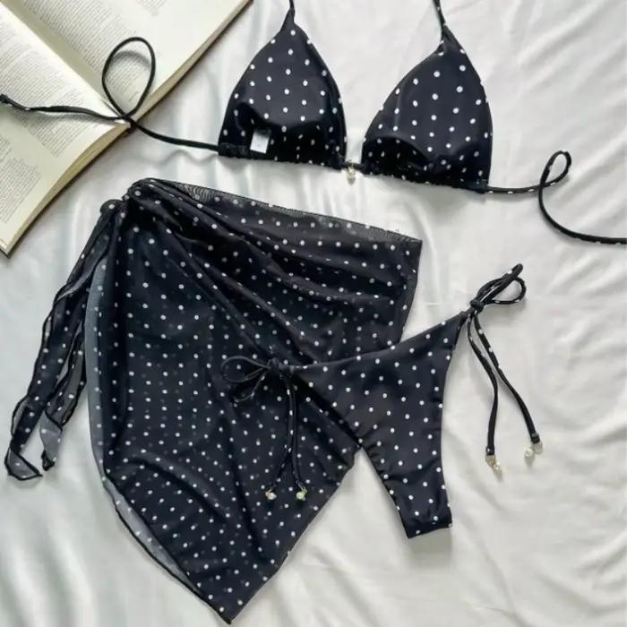 Ensemble Bikini trois pièces Sexy à pois