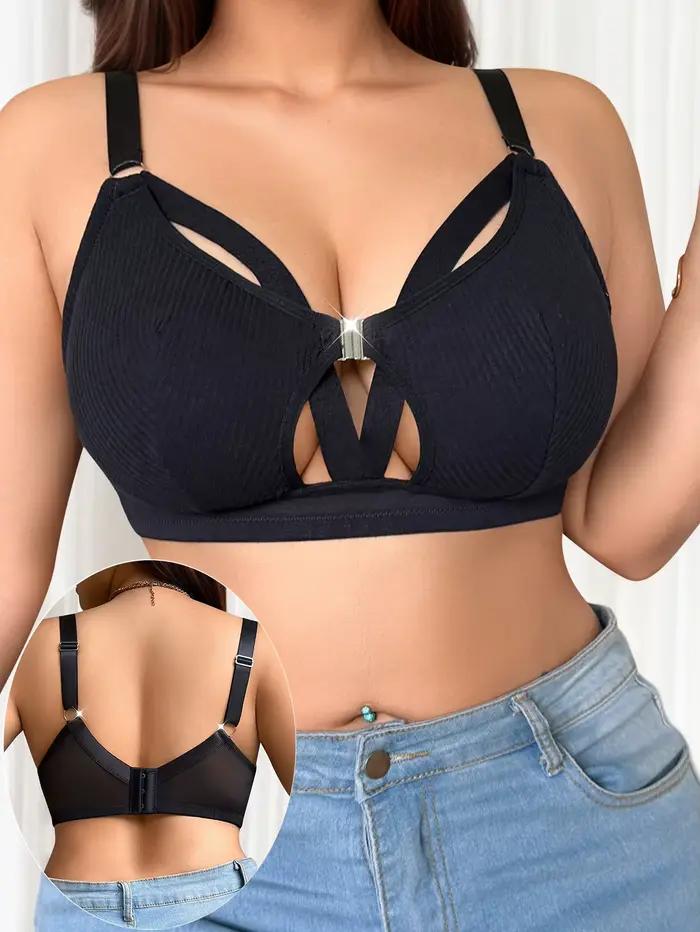 Grande taille sexy mode Lingerie sans fil fermeture avant buste complet soutien-gorge noir grandes tailles de sous-vêtements 1XL-5XL MR3527