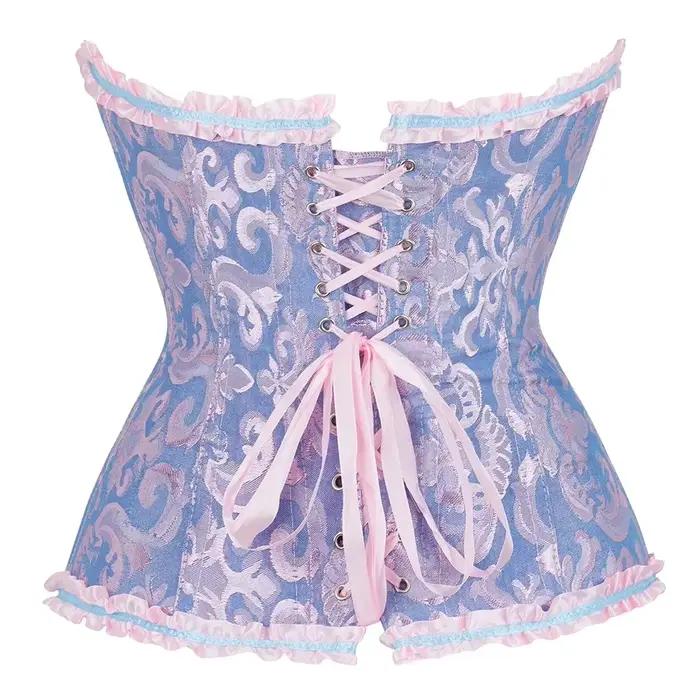 Femmes haut Corset Jacquard surbuste Bustier victorien Sexy à lacets Lingerie florale Korset Vintage gothique Basques Costume