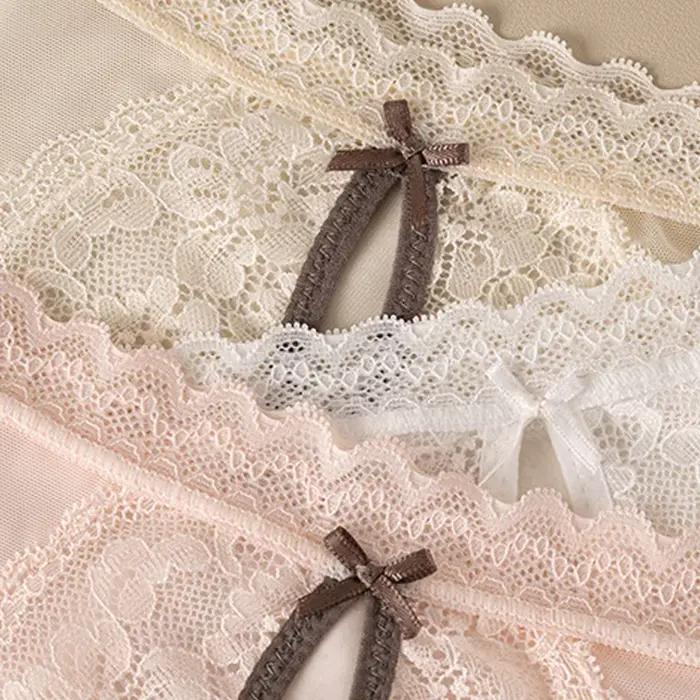 Culottes sexy pour femmes fines ajourées avec nœud lingerie en dentelle à motifs floraux super confortables occassions spéciales détente romantisme