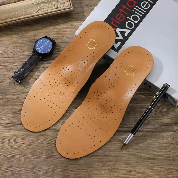 1 paire de semelles orthopédiques pour pieds plats, semelles respirantes en cuir, semelles en latex absorbant les chocs, semelle de chaussure confortable et douce