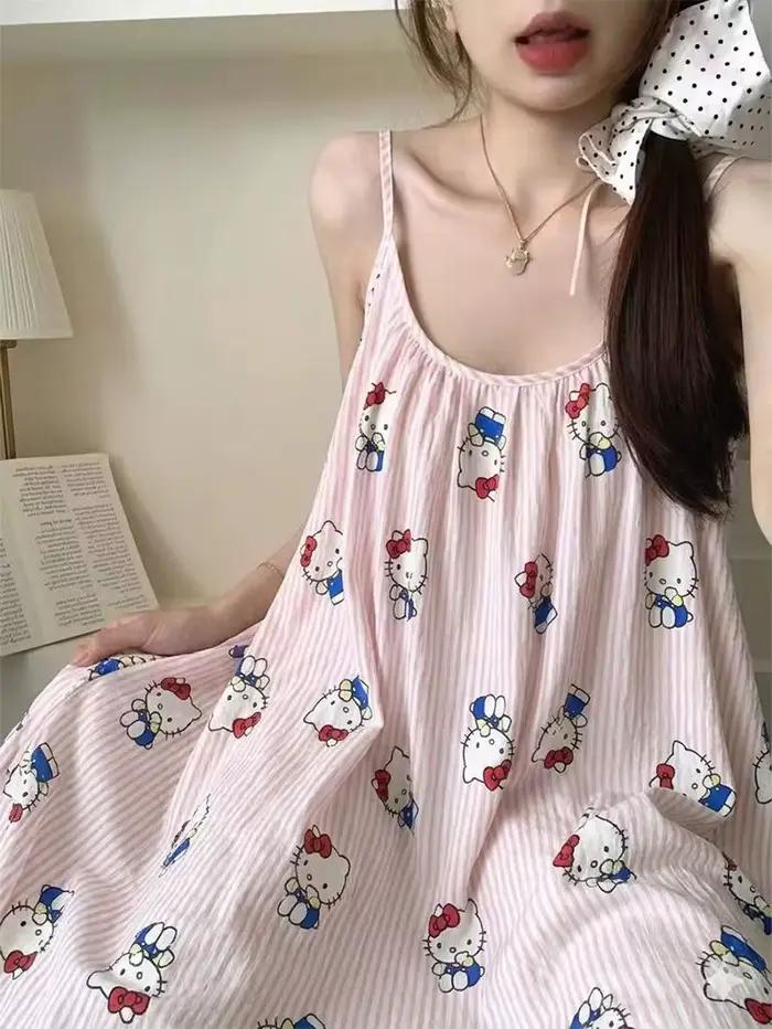 Robe de nuit mi-longue Hello Kitty pour femme avec soutien-gorge intégré