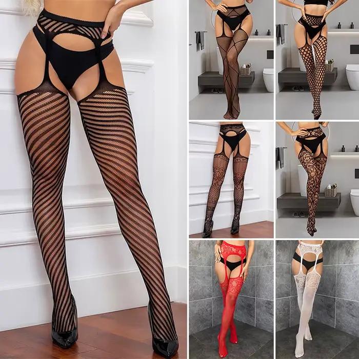 Bas résille avec porte-jarretelles pour femmes, collants, porte-jarretelles, bonneterie sexy, noir, mode