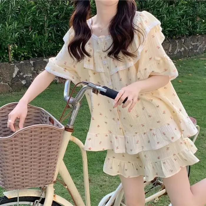 Pyjama d'été doux Style princesse pour femmes