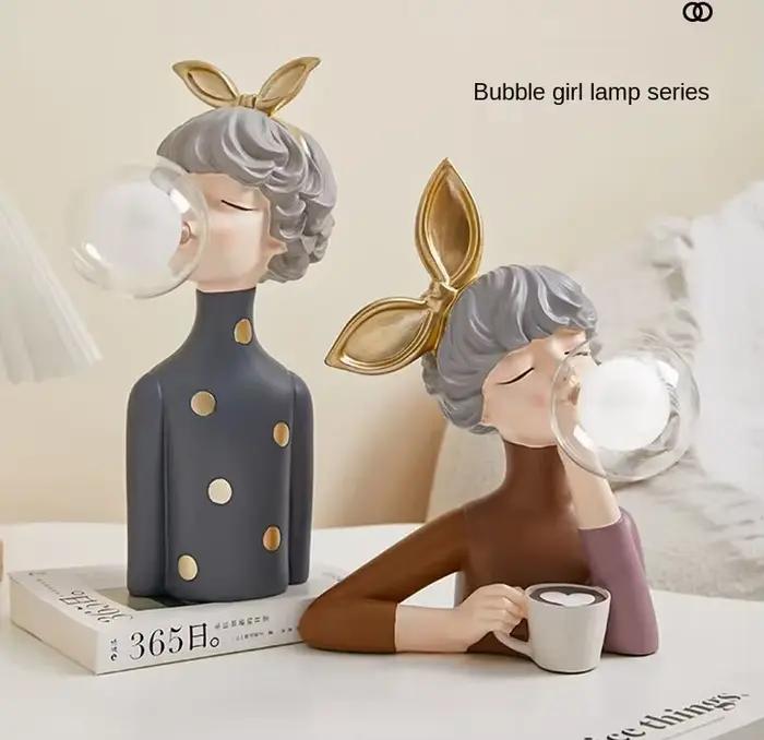 Statue en résine Bubble Girl, ornements pour la maison, la table, la lampe de chevet, statues pour la chambre d'enfant, décoration de veilleuse, cadeau d'anniversaire pour filles