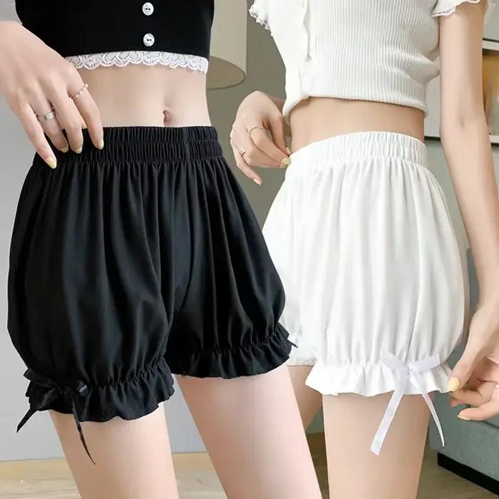 Femmes dentelle culotte courte Imitation soie à volants Bloomers Anti-exposition pantalons de sécurité Lolita Satin