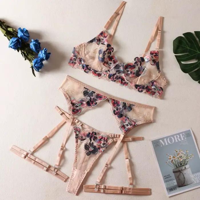 Eroric – ensemble de 4 pièces de Lingerie transparente brodée pour femmes