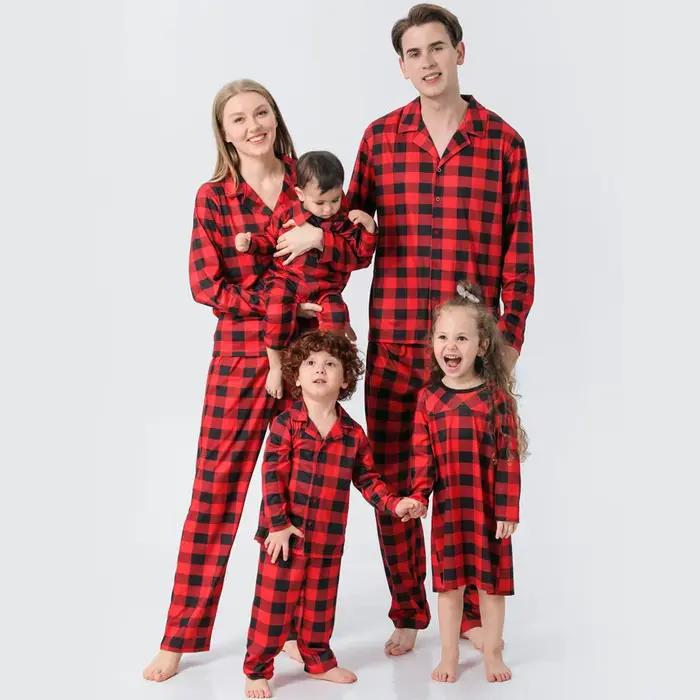 Pyjama de famille de noël imprimé à carreaux, vêtements assortis pour mère, père et enfants, chemise à boutons à manches longues, ensemble pour garçon et fille, Look de noël