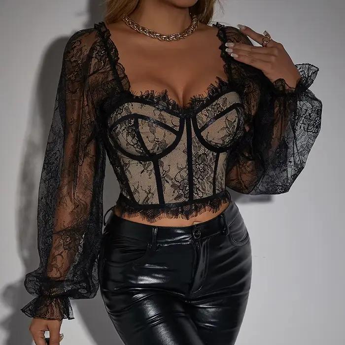 Corset en dentelle et maille pour femmes