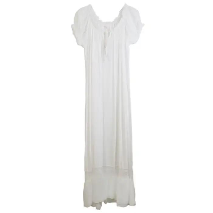 Femmes longue blanc rose chemise de nuit à manches courtes salon
