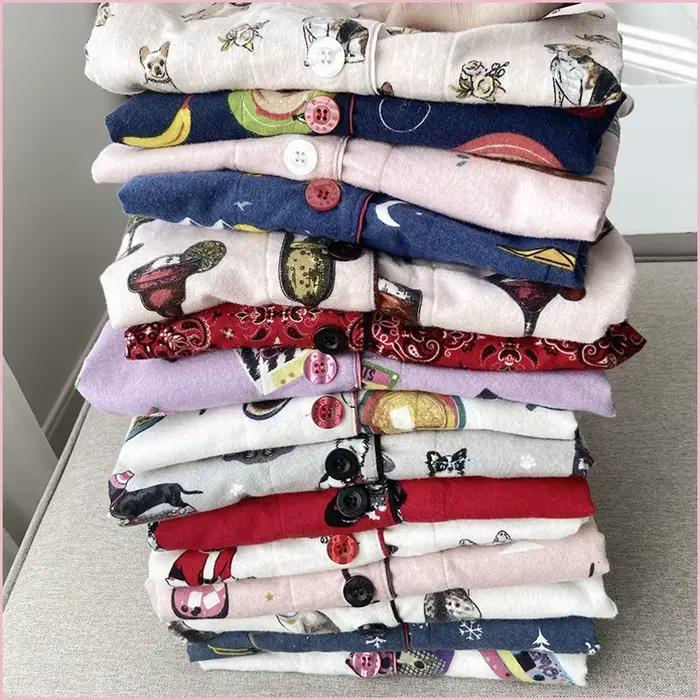 Femme confortable coton pyjamas ensemble vêtements de détente 2 pièces dessin animé à manches longues pantalon costumes
