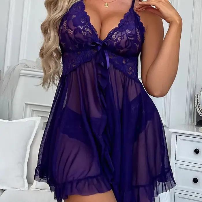 Pyjama érotique d'été pour femmes, vêtements de maison, Lingerie Sexy, dentelle florale, chemise de nuit romantique, culotte séduisante transparente, chemise de nuit porno