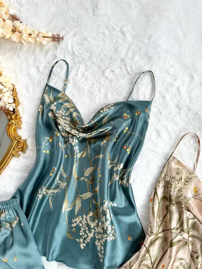 Ensemble pyjama élégant 4 pièces à imprimé cerises pour femme