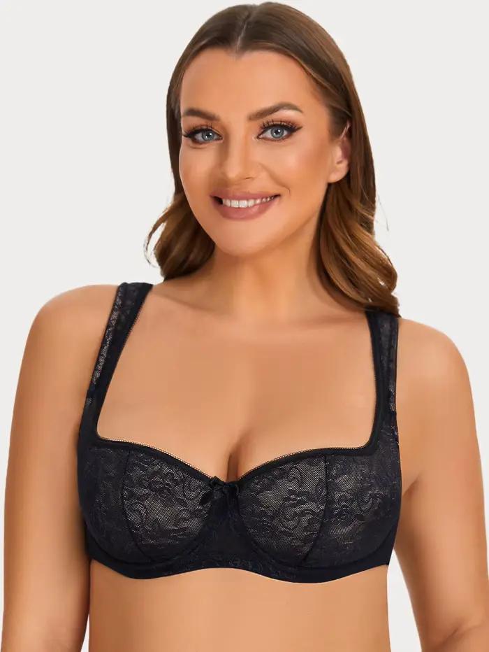 Soutien-gorge balconnet à armatures en dentelle florale, légèrement rembourré