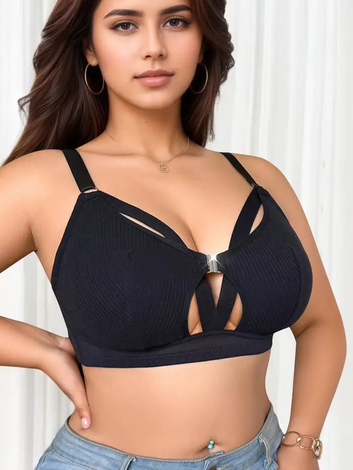 Grande taille sexy mode Lingerie sans fil fermeture avant buste complet soutien-gorge noir grandes tailles de sous-vêtements 1XL-5XL MR3527