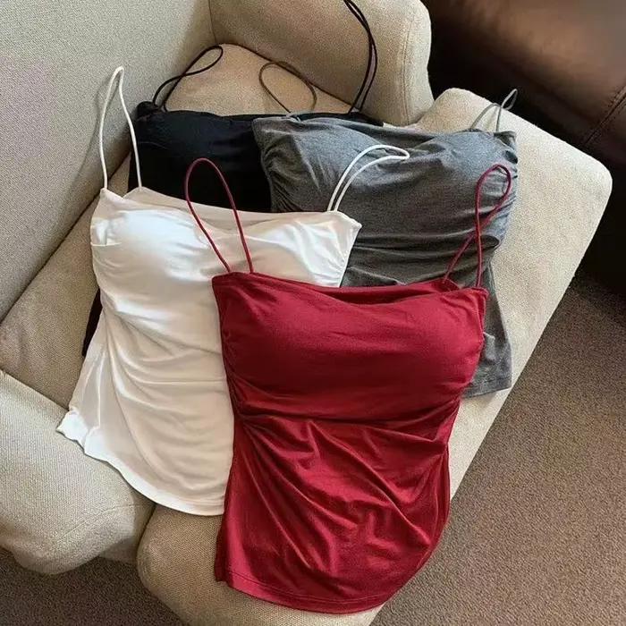 Camisoles d'été débardeurs femmes avec soutien-gorge intégré sangle réservoirs gilet sans manches t-shirts haut court