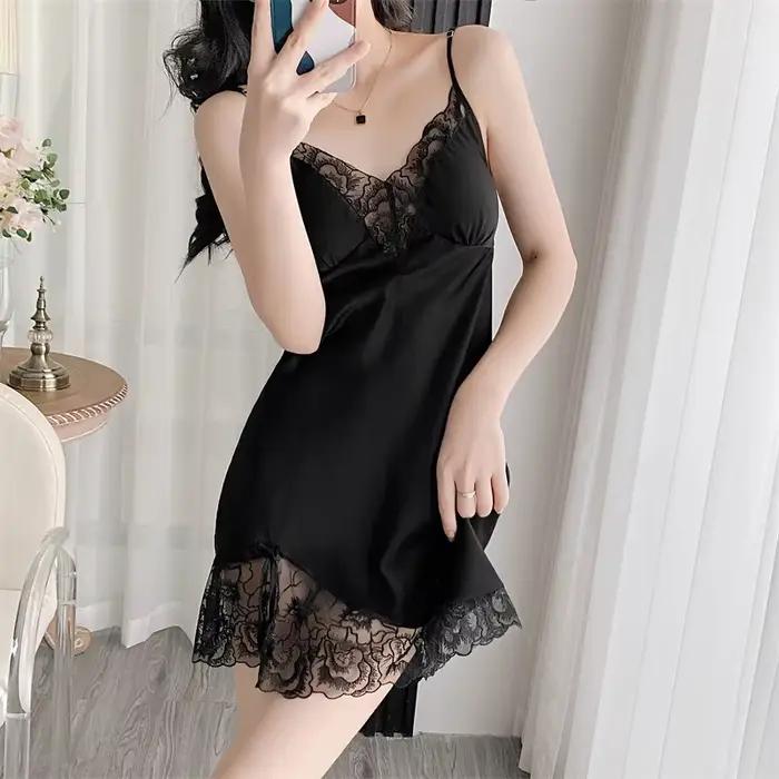 Femmes Satin chemise de nuit Sexy sans manches