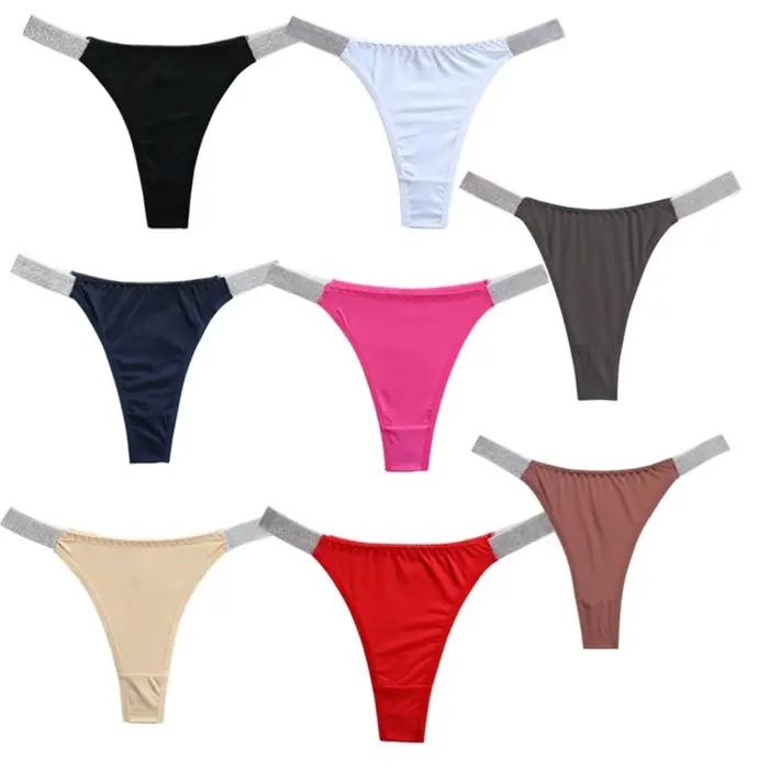 Culottes string respirantes et douces à paillettes, sans coutures, couleur unie, taille basse, lingerie, sous-vêtements, culottes T-back, usage quotidien