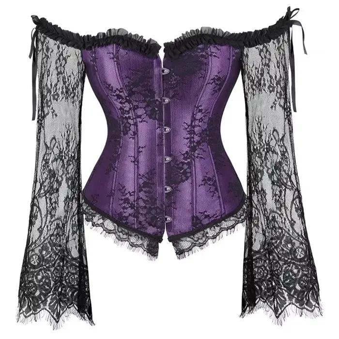 Femmes Sexy hauts Corset manches longues victorien Bustier Vintage gothique surbuste Burlesque manches nues dentelle Corsets gilet