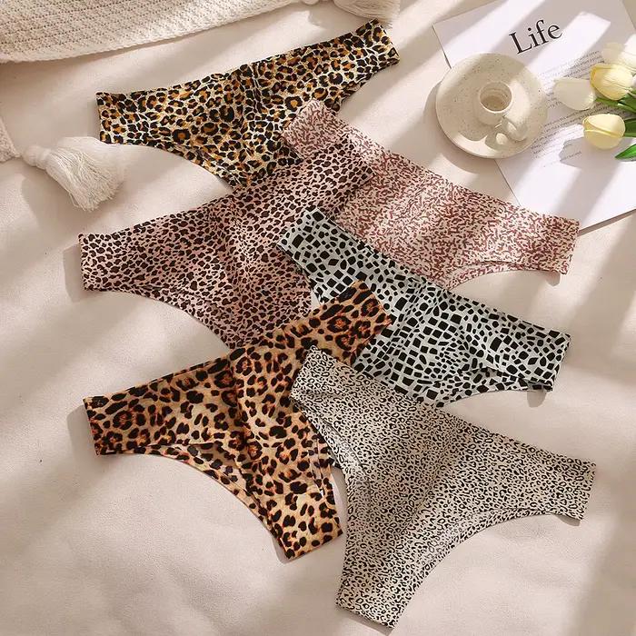 6 pièces culottes pour femmes soie sans couture sous-vêtements féminins Sexy léopard élasticité Bikini pantalon