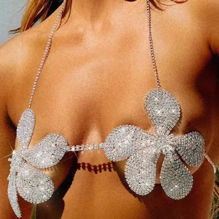 Soutien-gorge fleur en strass scintillant