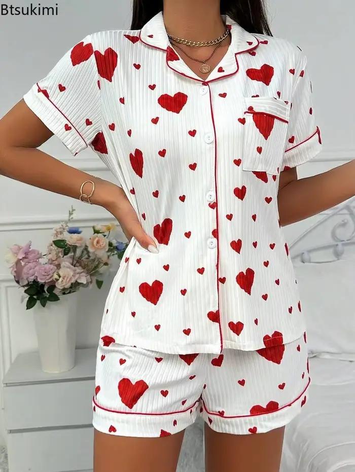 Ensemble pyjama imprimé cœur pour femmes