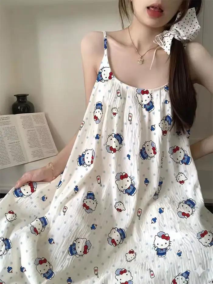 Robe de nuit mi-longue Hello Kitty pour femme avec soutien-gorge intégré