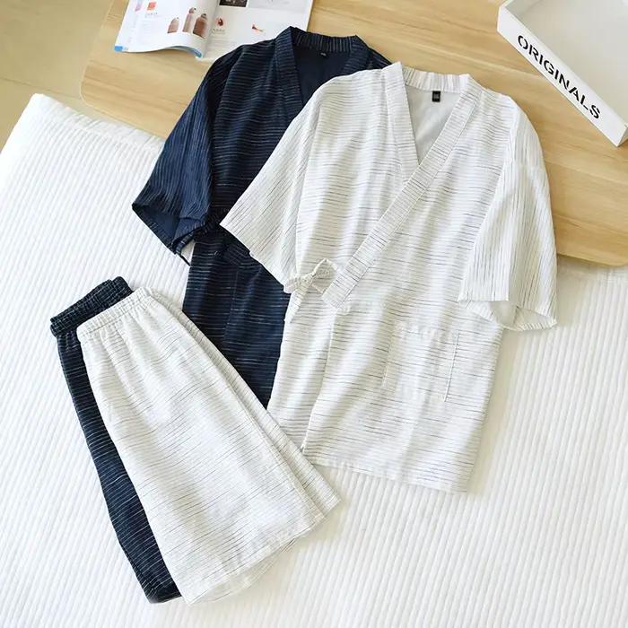 Pyjama Kimono Japonais pour Homme, en Coton, à Manches Courtes, Pantalon d'Été Simple, pour Service à Domicile