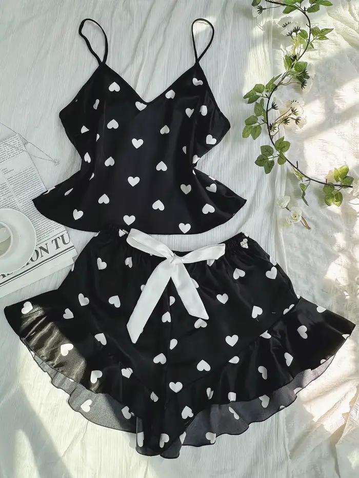 Pyjama mignon à imprimé cœur pour femme